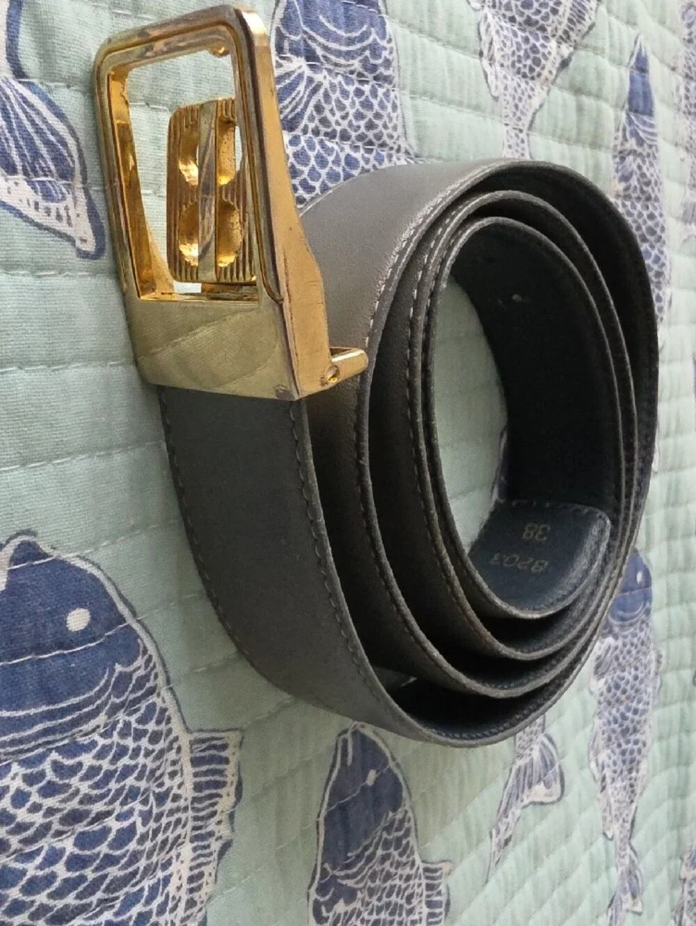 Men's Gold Buckle Reversible Gray/Navy Leather Belt Men's Belt